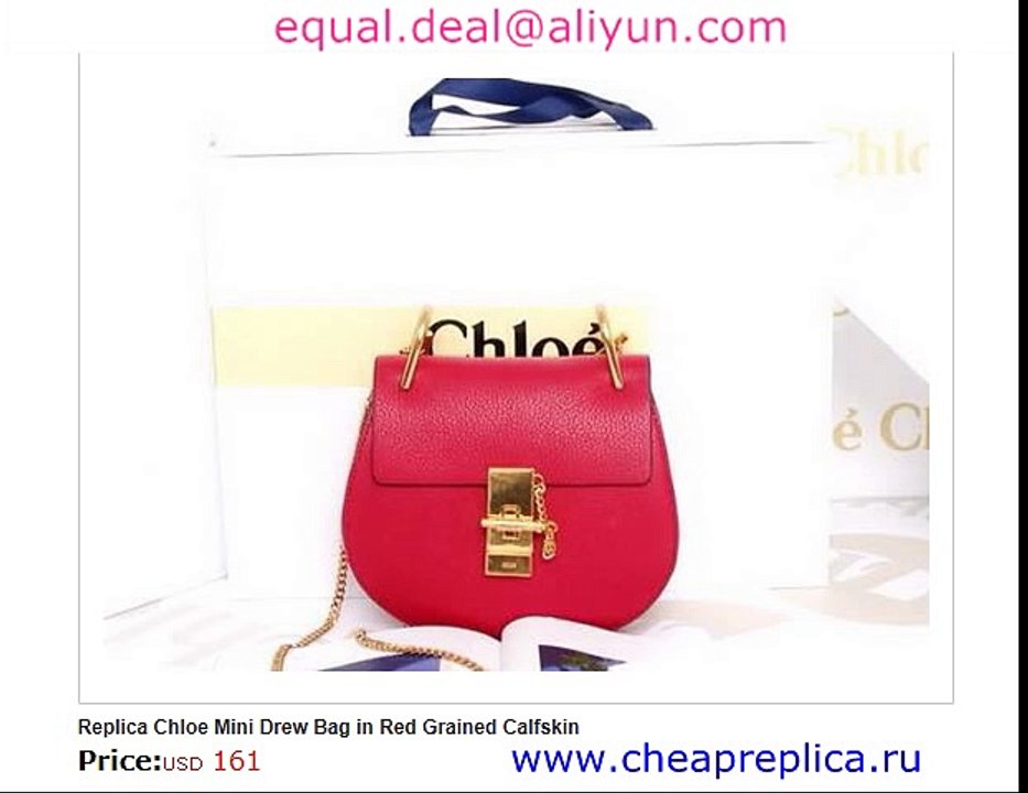 Chloe Mini Drew Bag in Red Grained Calfskin for Sale