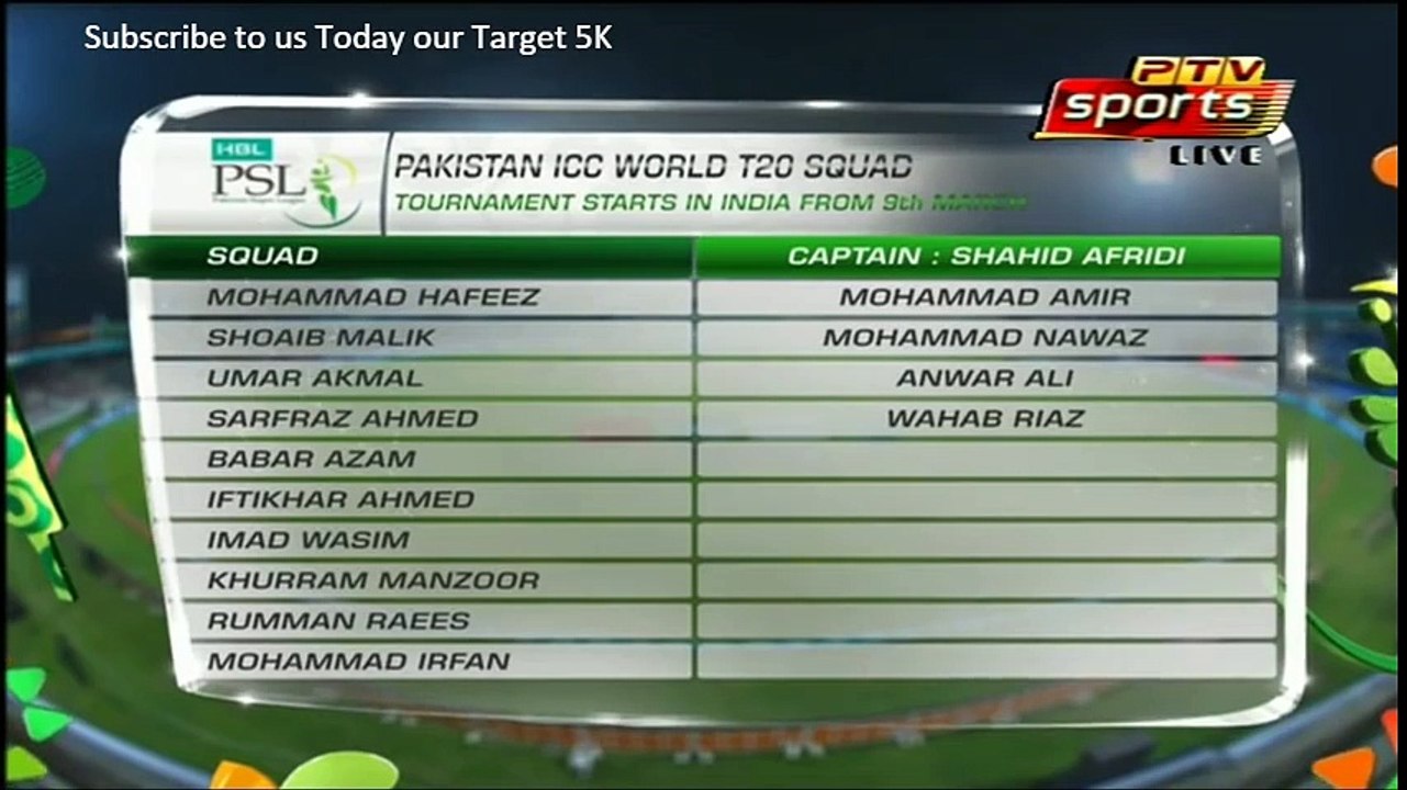 Pakistani Cricket team Squad For ICC T20 Worldcup 2016