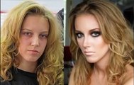 Mädchen Vor und Nach dem Make-up