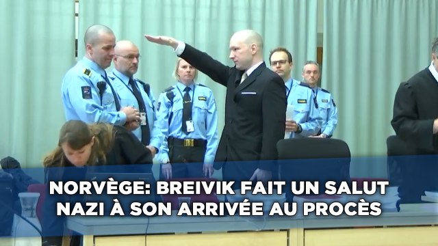 Breivik fait un salut nazi à son arrivée au procès contre l'Etat norvégien