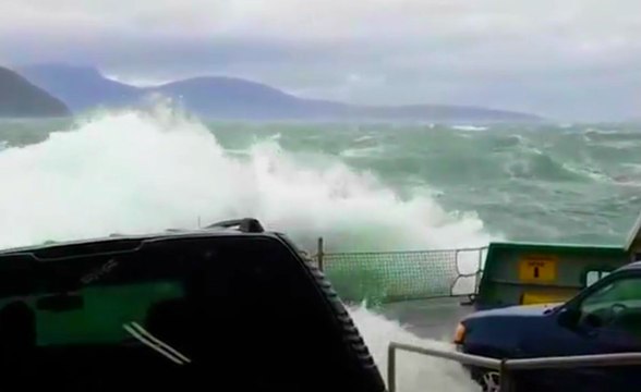 Giant Waves Battering Cars On The San Juan Ferry