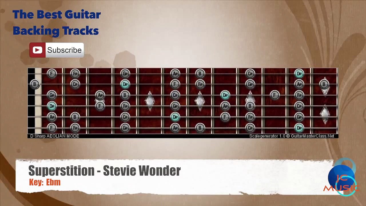 Superstition - Stevie Wonder Guitar Backing Track with scale chart