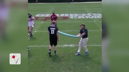 Jon Gruden Slaps Quarterback with Pool Noodles