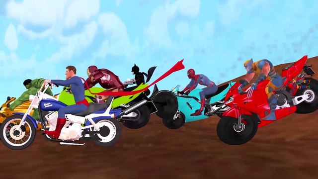 Bike Racing Videos For Children By Spiderman Ironman Hulk Batman Superman Cartoons
