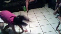 a girl to trying suffle and cartwheel