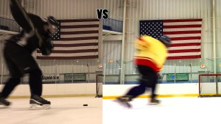 Brent vs Jesse w/ HockeyShot radar gun slap shot contest. curves Toews vs Hall