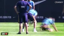 Lionel Messi , Suarez And Neymar Having Fun In Barcelona Training 2015