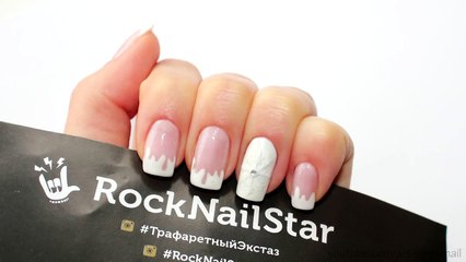 Дизайн ногтей гель лаком с трафаретами RockNailStar. Маникюр со снежинкой. Необычный френч
