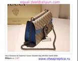Gucci Dionysus GG Supreme Canvas Shoulder Bag with Blue Suede Detail for Sale