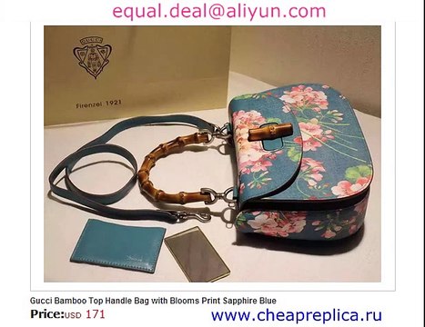 Gucci Bamboo Top Handle Bag with Blooms Print Sapphire Blue for Sale