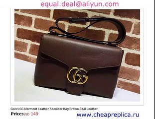 Gucci GG Marmont Leather Shoulder Bag Brown Real Leather for Sale