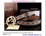 Gucci Interlocking G Buckle Belt Brown Canvas with Black Leather Trim Replica for Sale