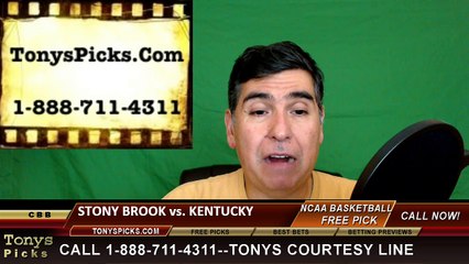 College Basketball Free Pick Kentucky Wildcats vs. Stony Brook Seawolves Prediction Odds Preview 3-17-2016
