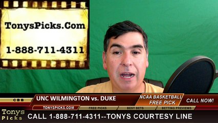 College Basketball Free Pick Duke Blue Devils vs. UNC Wilmington Prediction Odds Preview 3-17-2016