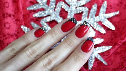 Угловой френч Маникюр в черно-красных тонах - Nail Tutorial- French Manicure
