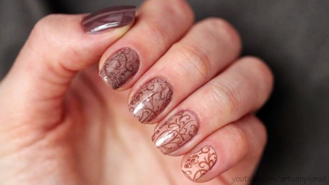 Омбре маникюр на каждый день в коричневых тонах. Дизайн ногтей со стемпингом - Ombre Nails