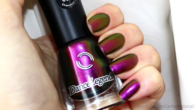 Простой дизайн ногтей с лаком Хамелеон . Лунный маникюр - Chameleon + Gold Glitter Nail Art