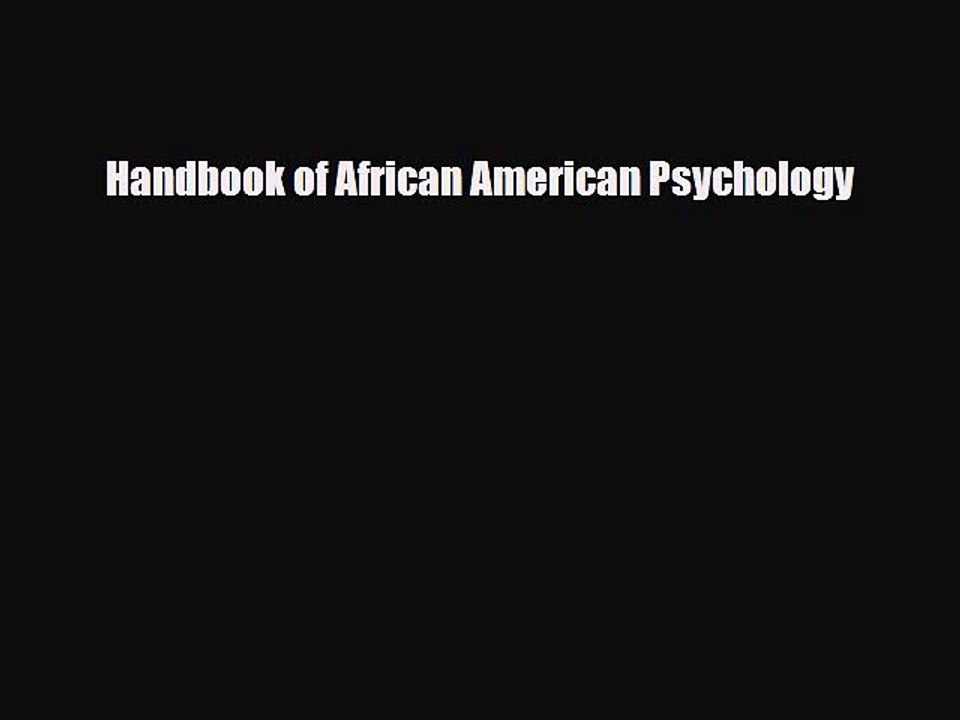 PDF Handbook of African American Psychology PDF Book Free
