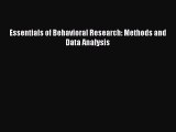 PDF Essentials of Behavioral Research: Methods and Data Analysis PDF Book Free