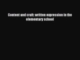 Download Content and craft: written expression in the elementary school PDF Online