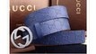 Gucci Interlocking G Buckle Belt Blue Leather Silver Buckle Replica for Sale