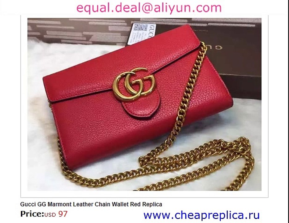 Gucci GG Marmont Leather Chain Wallet Red Replica for Sale