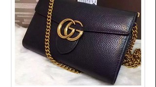 Gucci GG Marmont Leather Chain Wallet Black Real Leather for Sale