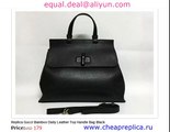Replica Gucci Bamboo Daily Leather Top Handle Bag Black for Sale