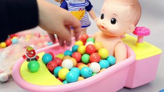 Baby Doll Bath Time in Colors Candy Play Doh Dots Surprise Eggs Toys