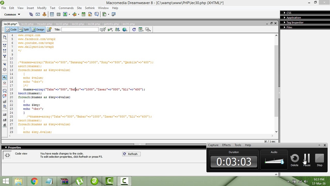 Lecture 30 sort and  array value in PHP basic in hindi urdu