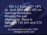 BMW M3 racing an Audi RS4 on the autobahn