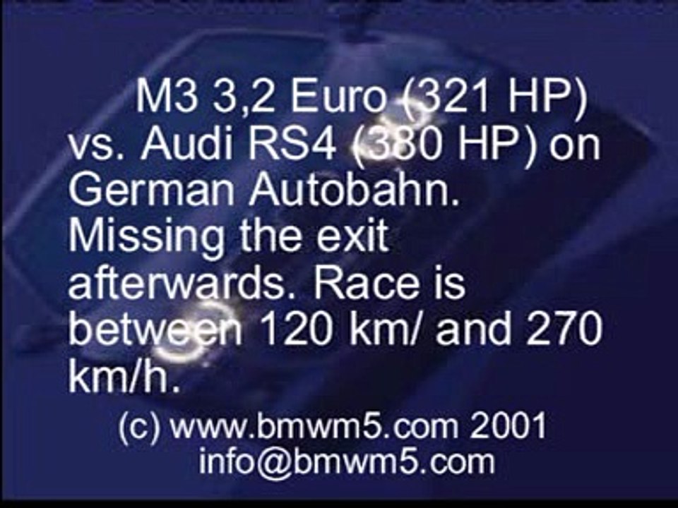 BMW M3 racing an Audi RS4 on the autobahn