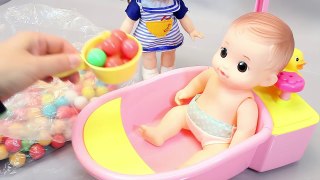 Baby Doll Bath Time in Colors Candy Ball Surprise Eggs Toys - YouTube