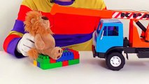 Toy Cars Clown - Brave Lion's LEGO Crane CHALLENGE - Toy Trucks Funny Videos for Kids!