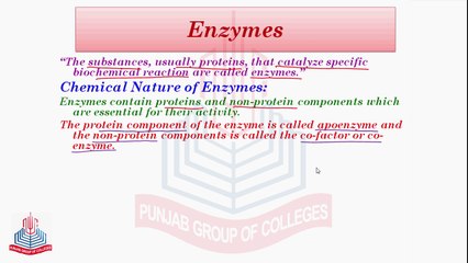 Enzymes , their Chemical nature & Name of Enzymes