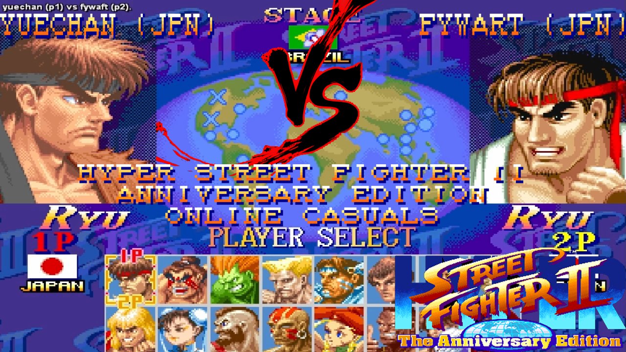 [Fightcade HD] - Hyper Street Fighter II Online Casuals -Yuechan (JPN) Vs. Fywaft (JPN)