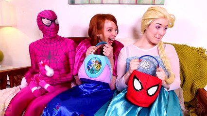Spiderman Frozen Elsa & Pink Spidergirl VS Maleficent! Surprise Egg Hunt! Superheroes in Real Life