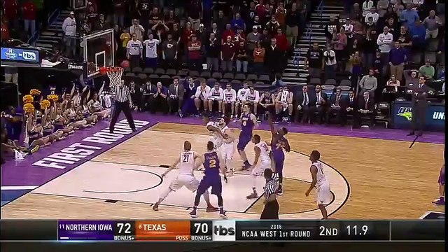 Northern Iowa vs Texas Paul Jesperson Panier du milieu du terrain sur le buzzer