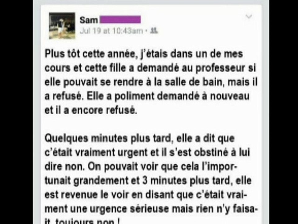 LE PROF REFUSE QU’ELLE AILLE CHANGER SON TAMPON, MAIS UN GARÇON CE LÈVE ET CE QU’IL DIT LAISSE TOUT LE MONDE BOUCHE BÉE!
