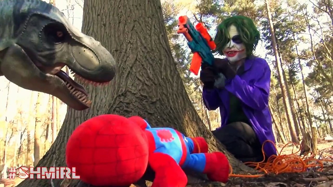 SPIDERMAN vs T-Rex BABY Kidnapped - JOKER vs T-REX - Fun Superhero Movie in Real Life - SHMIRL