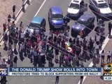 Cars, protestors block Trump supporters ahead of rally