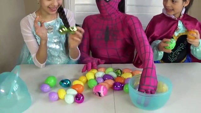 PINK SPIDERGIRL VS T-REX EASTER EGGS FROZEN ELSA & ANNA VS JOKER SUPERHERO IN REAL LIFE KIDS MOVIE