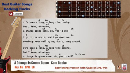 A Change Is Gonna Come - Sam Cooke Bass Backing Track with scale, chords and lyrics