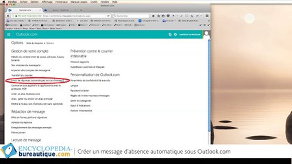 Créer un message absence automatique avec Outlook.com