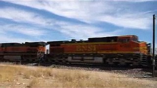 A huge BNSF double stack train re-starts at Kingman