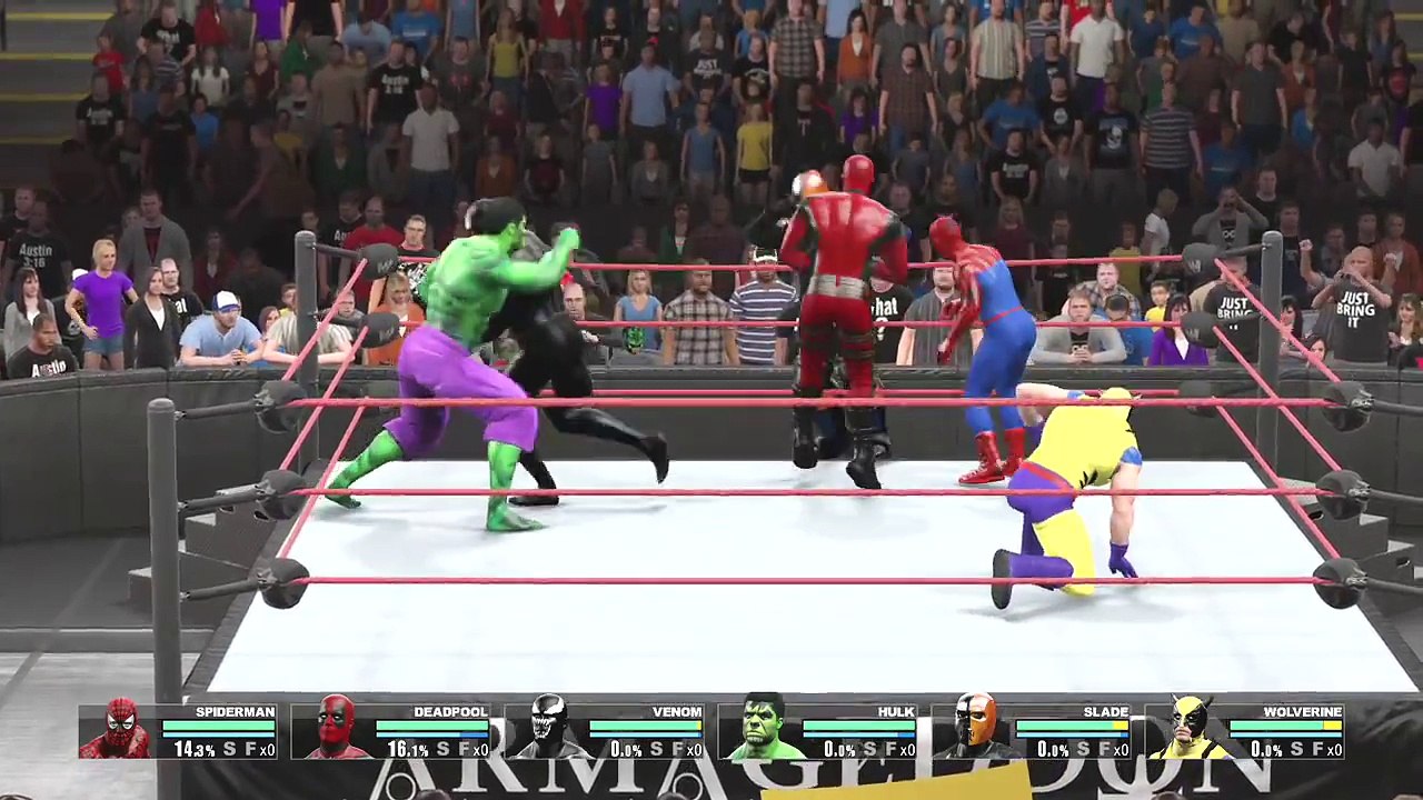 WWE 2K15 - DEADPOOL VS DEATHSTROKE VS WOLVERINE VS HULK VS VENOM VS SPIDERMAN - BATTLE ROYAL MATCH