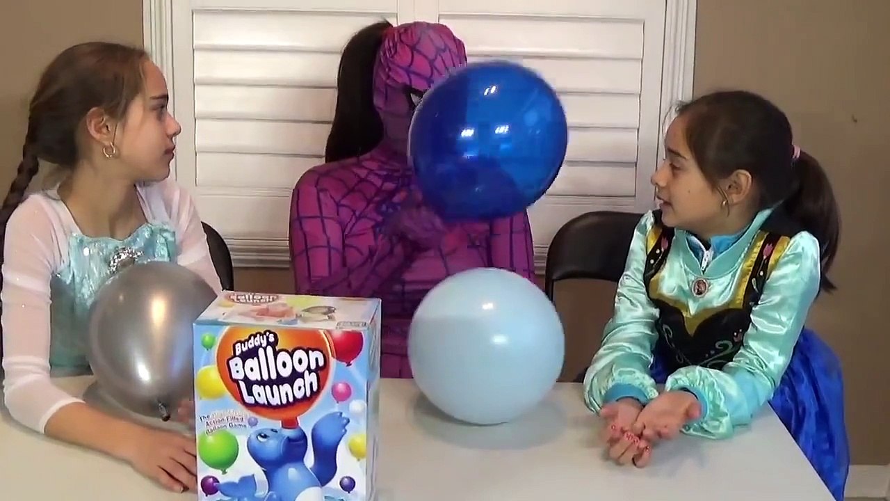 PINK SPIDERGIRL VS FROZEN ELSA & ANNA SuperHero Fun In Real Life Kids Movie Balloon Launch