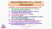Requirement of a good Fertilizers , Classification of Fertilizers,  Ammonia & Urea as Fertilizers