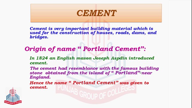 Cement its Average composition & Raw material used for its manufacturing