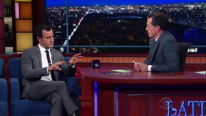 Stephen Challenges Justin Theroux To An Eyebrow-Acting Contest